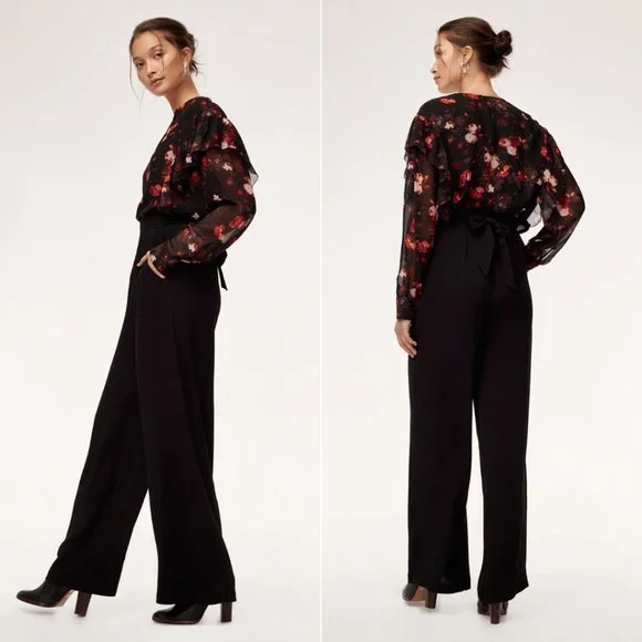 Aritzia Wilfred Faun Pant Long Black Crepe Flowy Trousers - Size XS - Picture 2 of 13